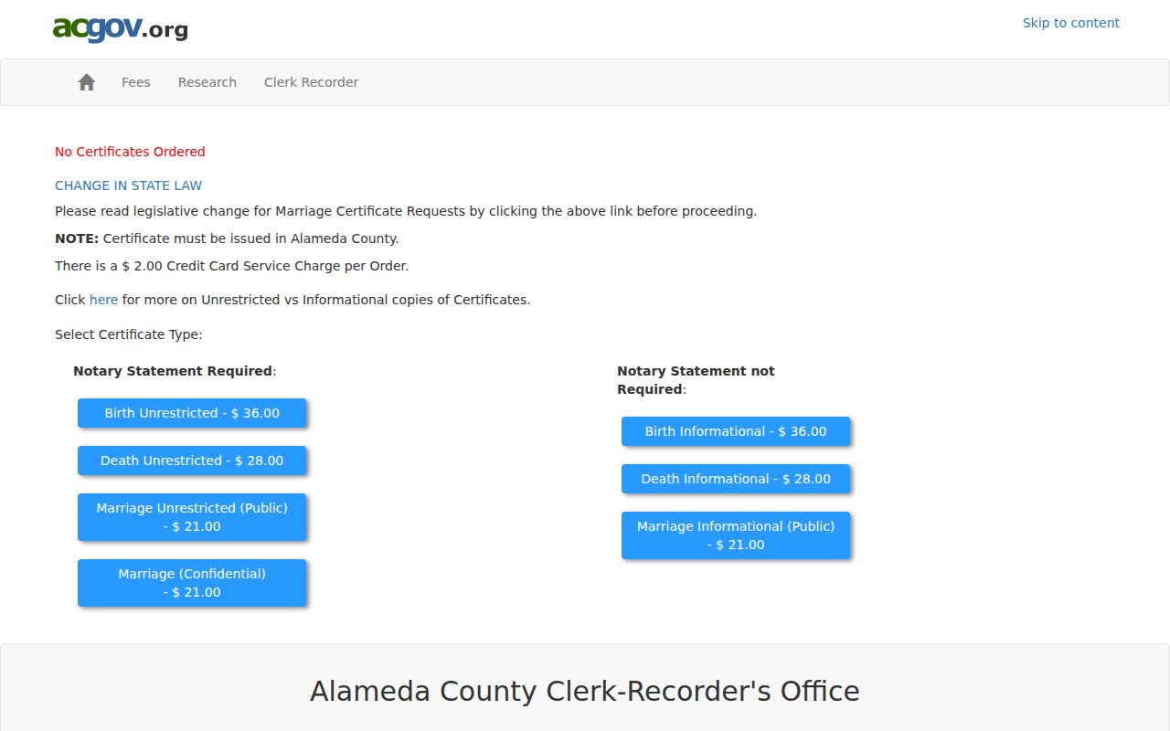 Berkeley people search Alameda vital certificate order categories
