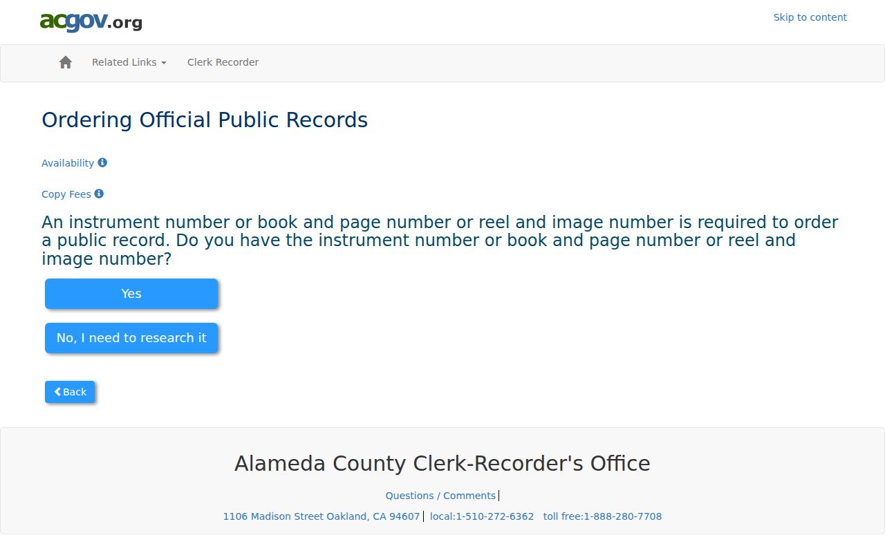 Berkeley public records Alameda official records index cutoff