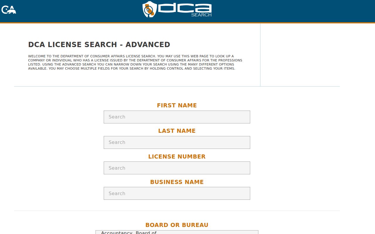 Berkeley people search California DCA license lookup